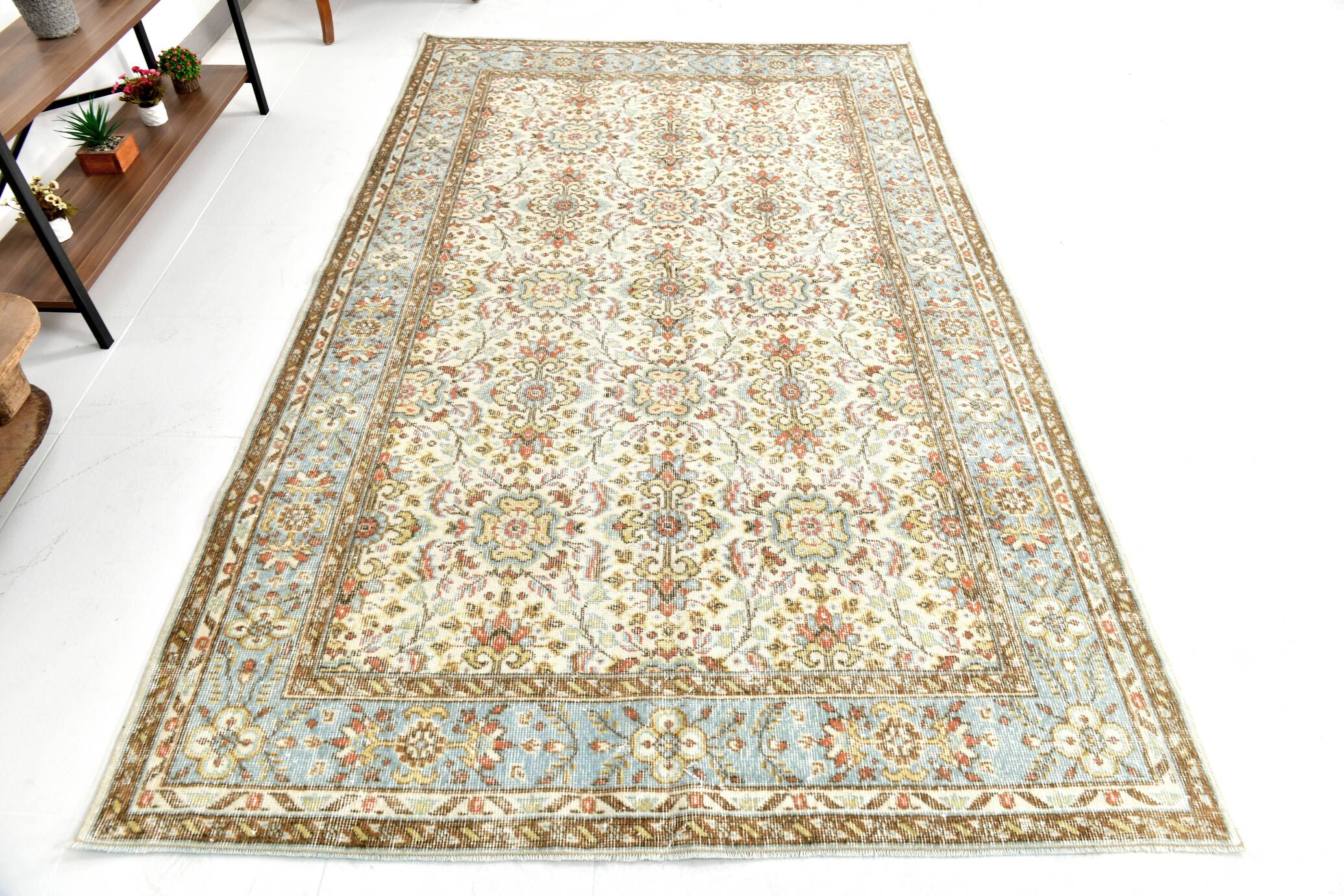 6x9 Sky Blue Turkish Vintage Area Rug 178x286Cm SK 24678