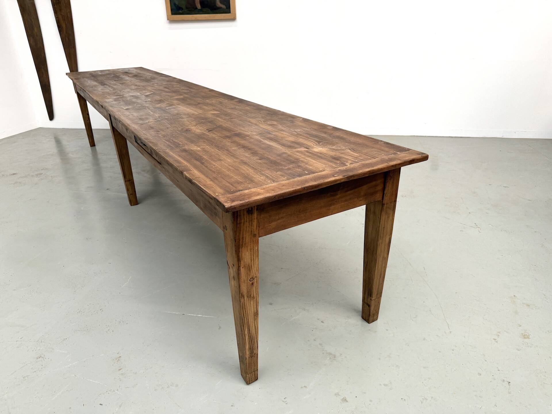 XXL farmhouse table 4 metres in solid pine - 6 legs - 1950s