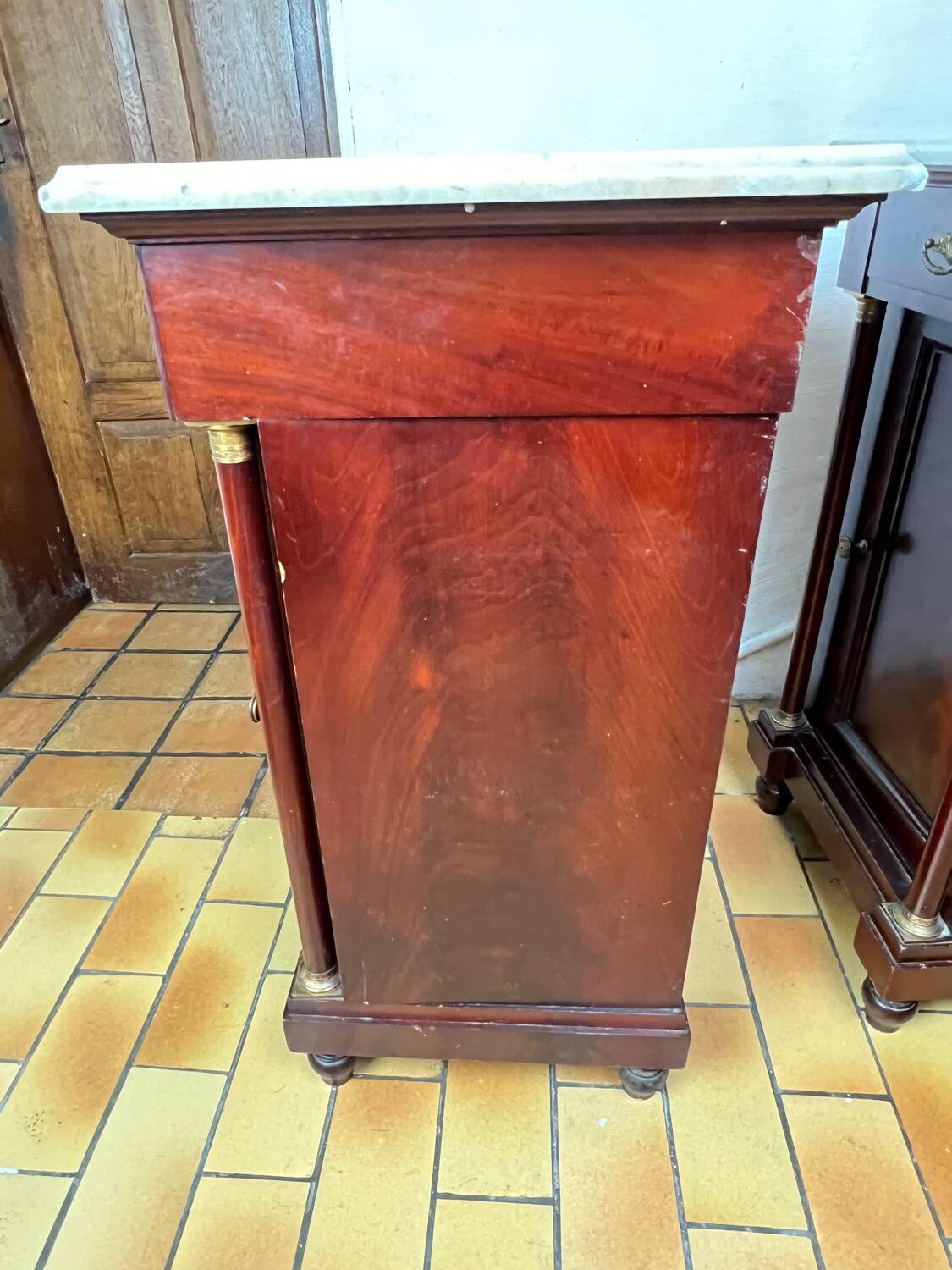 Pair of Napoleon III bedside tables in mahogany and marble