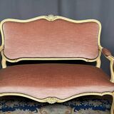Louis XV style seat and bench set in pink fabric
