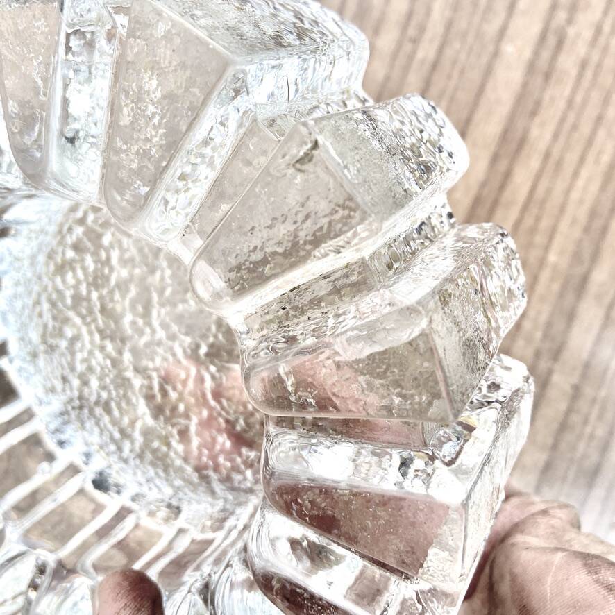 Glass ashtray with ICE pattern by Pukeberg, Swedish design, Scandinavian.