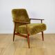 Armchair 'Lis', 1970s brown vintage khaki / olive long hair Rudy boucle design Henryk Lis - 2 pieces available