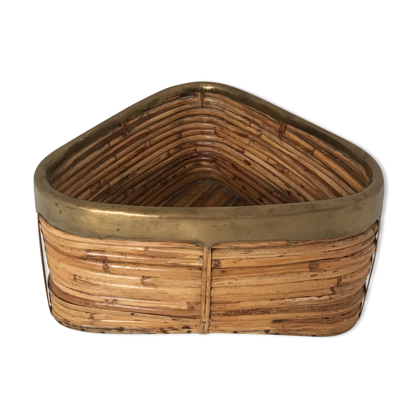 Vintage rattan basket with brass edge 1970