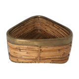 Vintage rattan basket with brass edge 1970