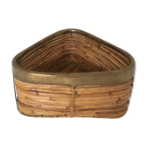 Vintage rattan basket with brass edge 1970