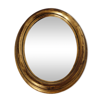 Miroir ovale cadre en bois doré 22 X 17 X 2 cm.