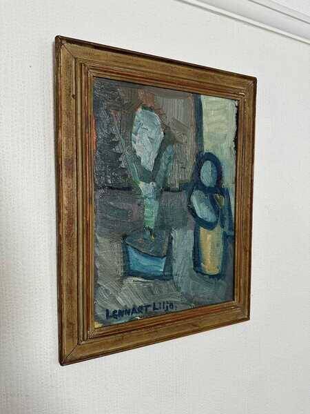 Original mid-century Swedish oil on panel – “Plant Pot” by Lennart Liljo – vintage & framed – 34 × 43 cm