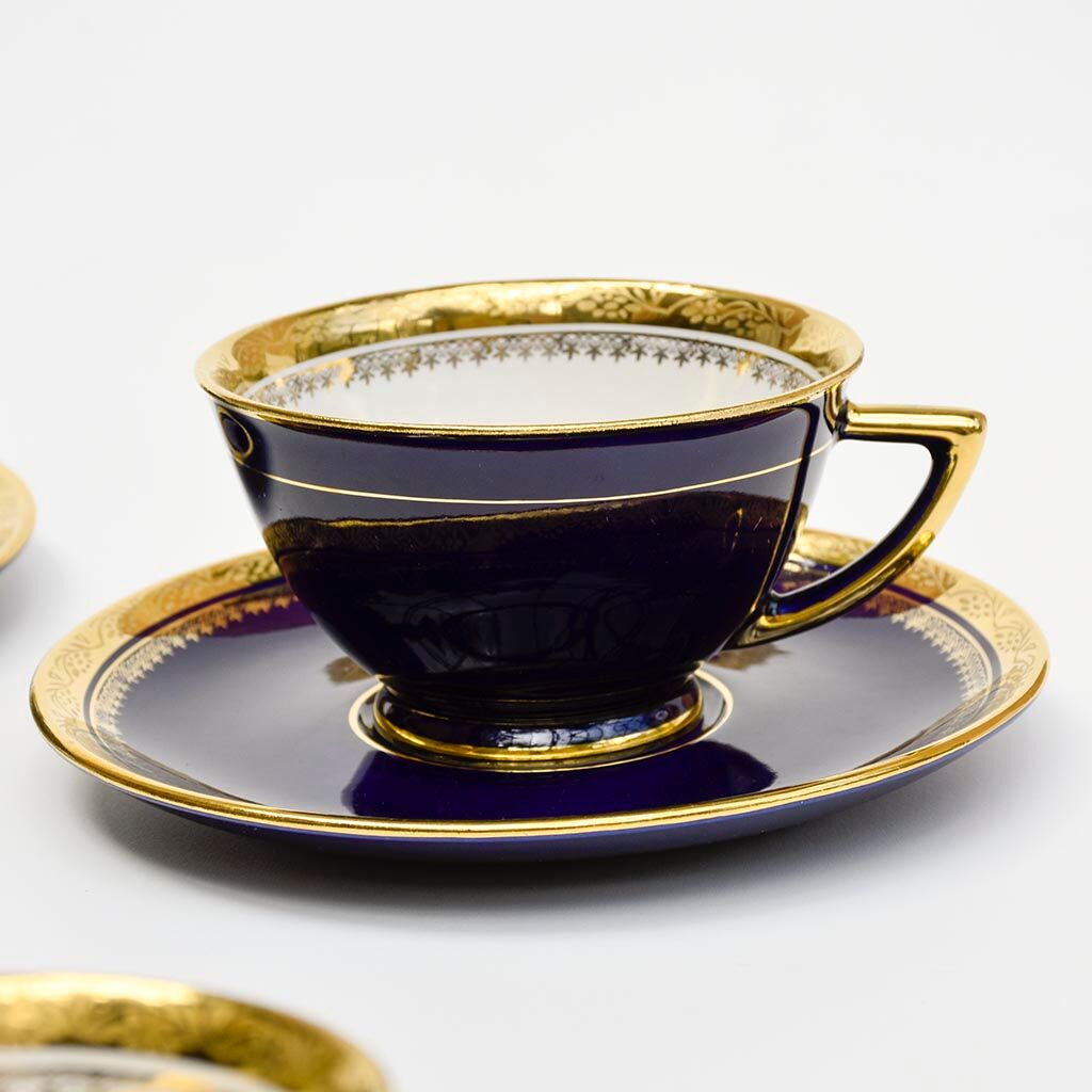 Coffee service Kréma Lafitte Asnières porcelain gold blue ⋆ Brocante Chic