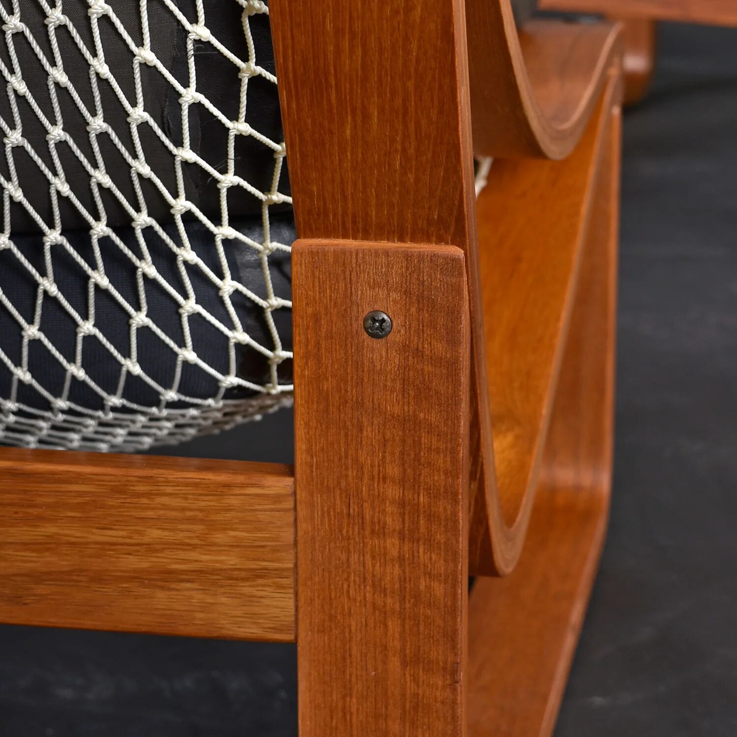 1970s Fred Lowen for Tessa Black Leather & Teak T4 Sling Sofa