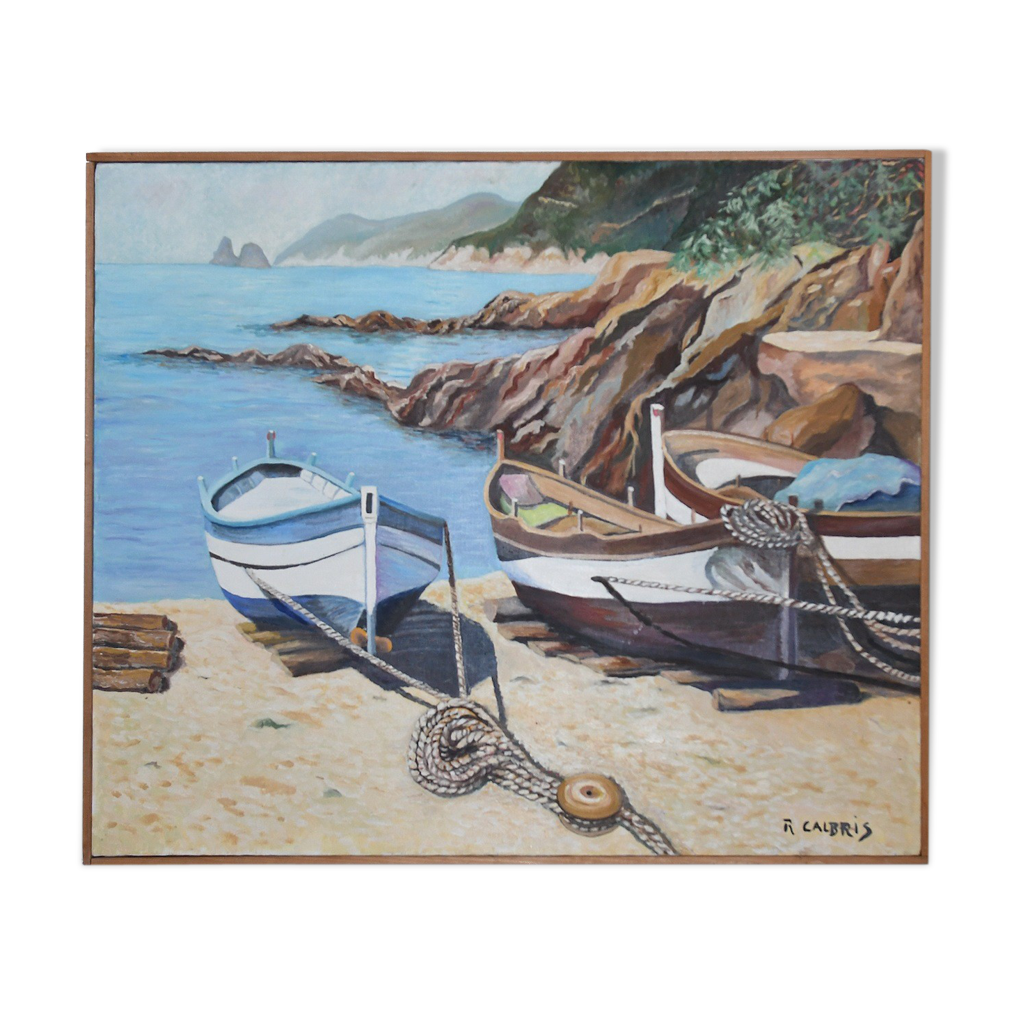 Oil on canvas Barques on the beach