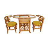 Rattan table and 2 armchairs