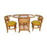 Rattan table and 2 armchairs