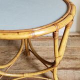 Tripod booster coffee table in rattan 50s