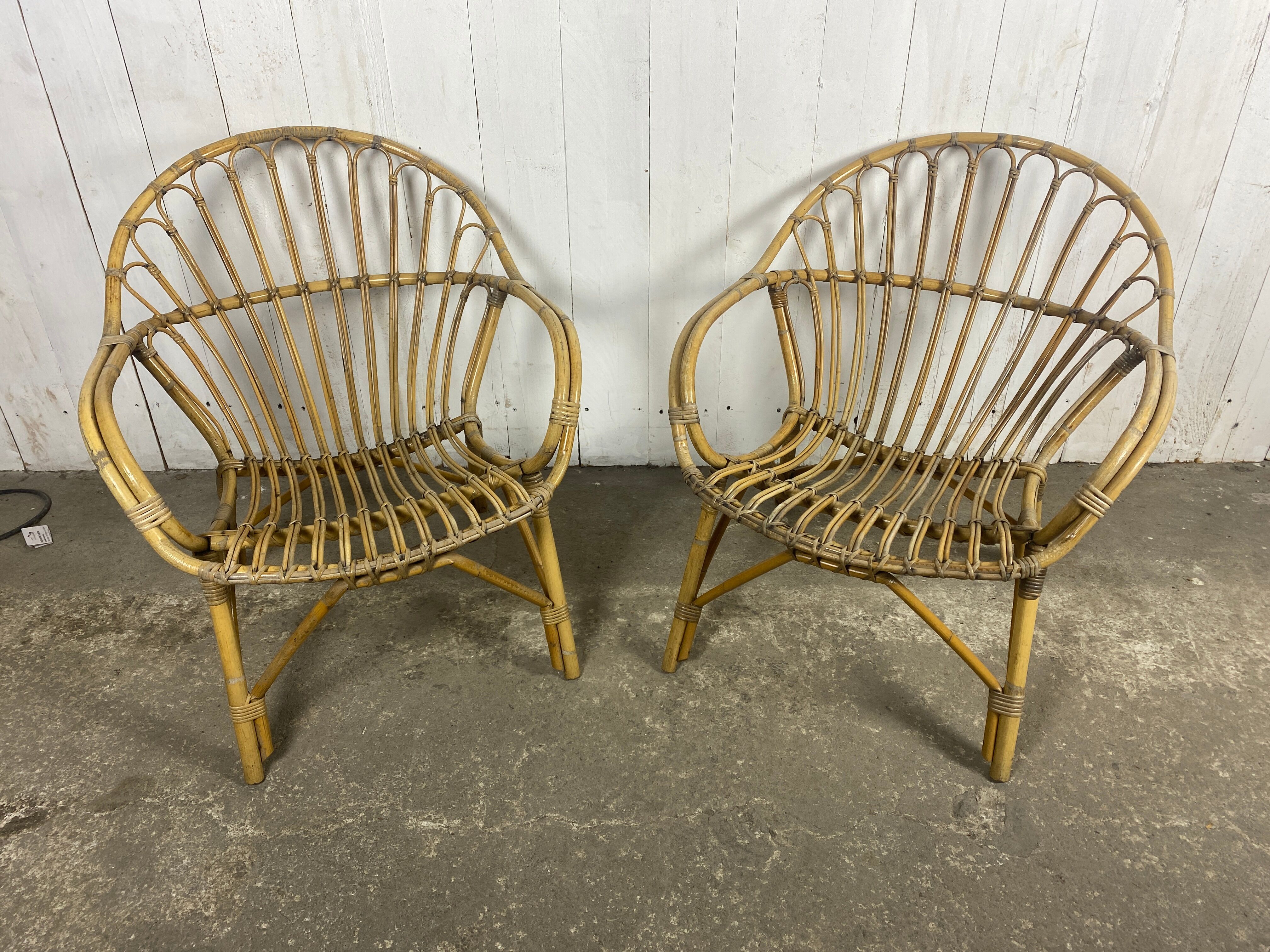 Paire de fauteuils rotin