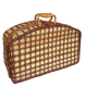 Wicker picnic basket, blue gingham interior.