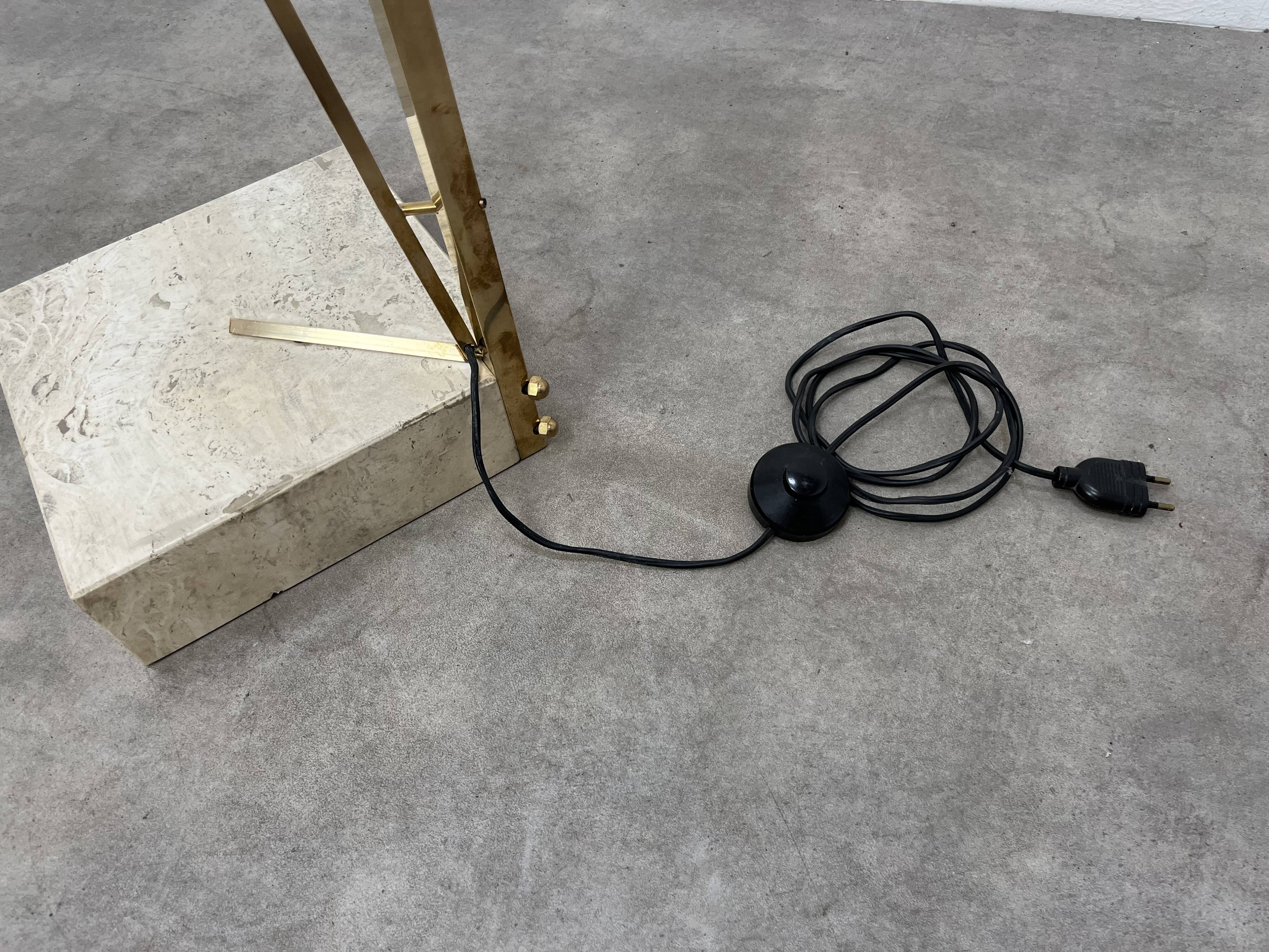 70s design floor lamp, brass and travertine, Hollywood Regency