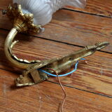 Paire d'appliques murales en laiton tulipe ancienne en verre vintage