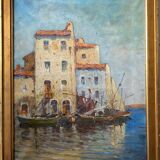 Table "Landscape of boats" Italy HST signed Alfred Tardieu (XIX-XX)