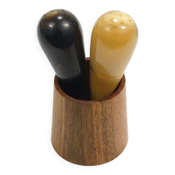 Carl Aubock II Rare porte-sel et poivrière, noyer et corne, Autriche, années 1950