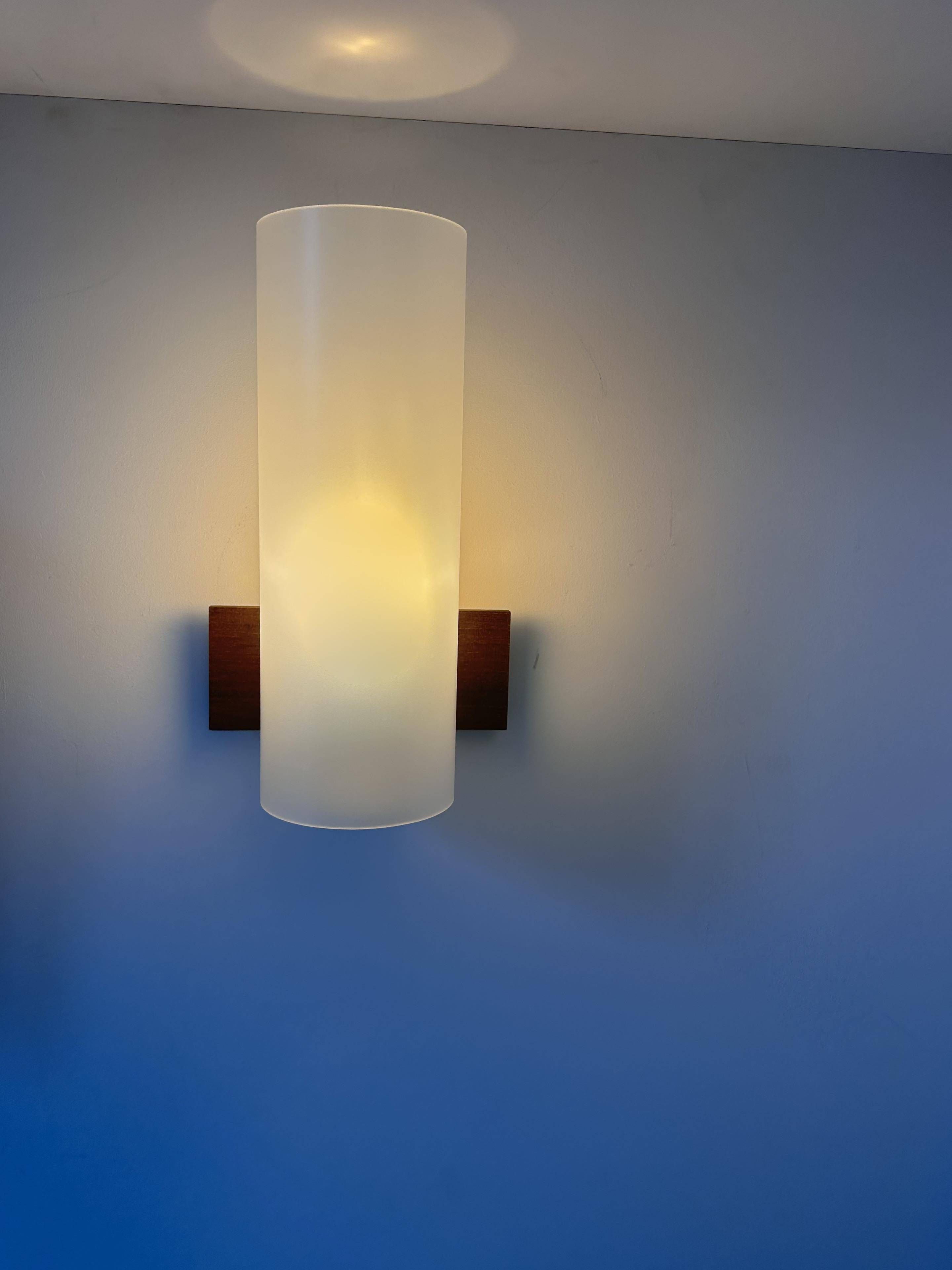 Pair of vintage wall lights, opaline perspex and teak, Doria Leucthen, Germany 1960s