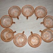 Lot 9 art deco cups in pink transparent glass