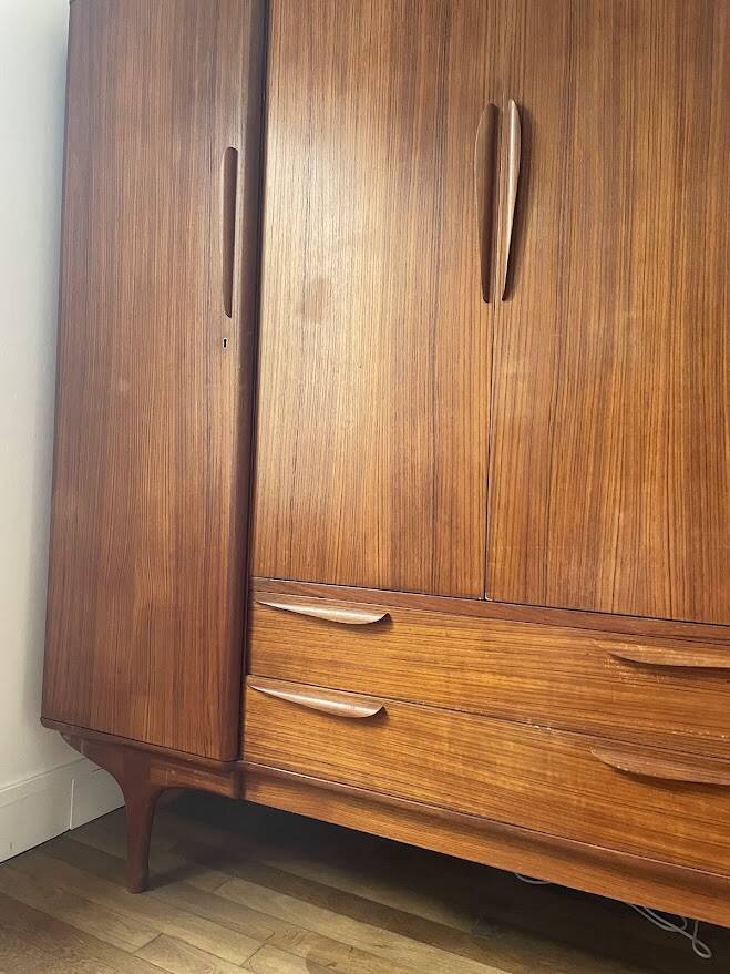 Vintage Scandinavian style teak wardrobe from the 1960s by Tricoire and Vecchione.