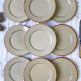 9 assiettes en grès beige tulowice mid century