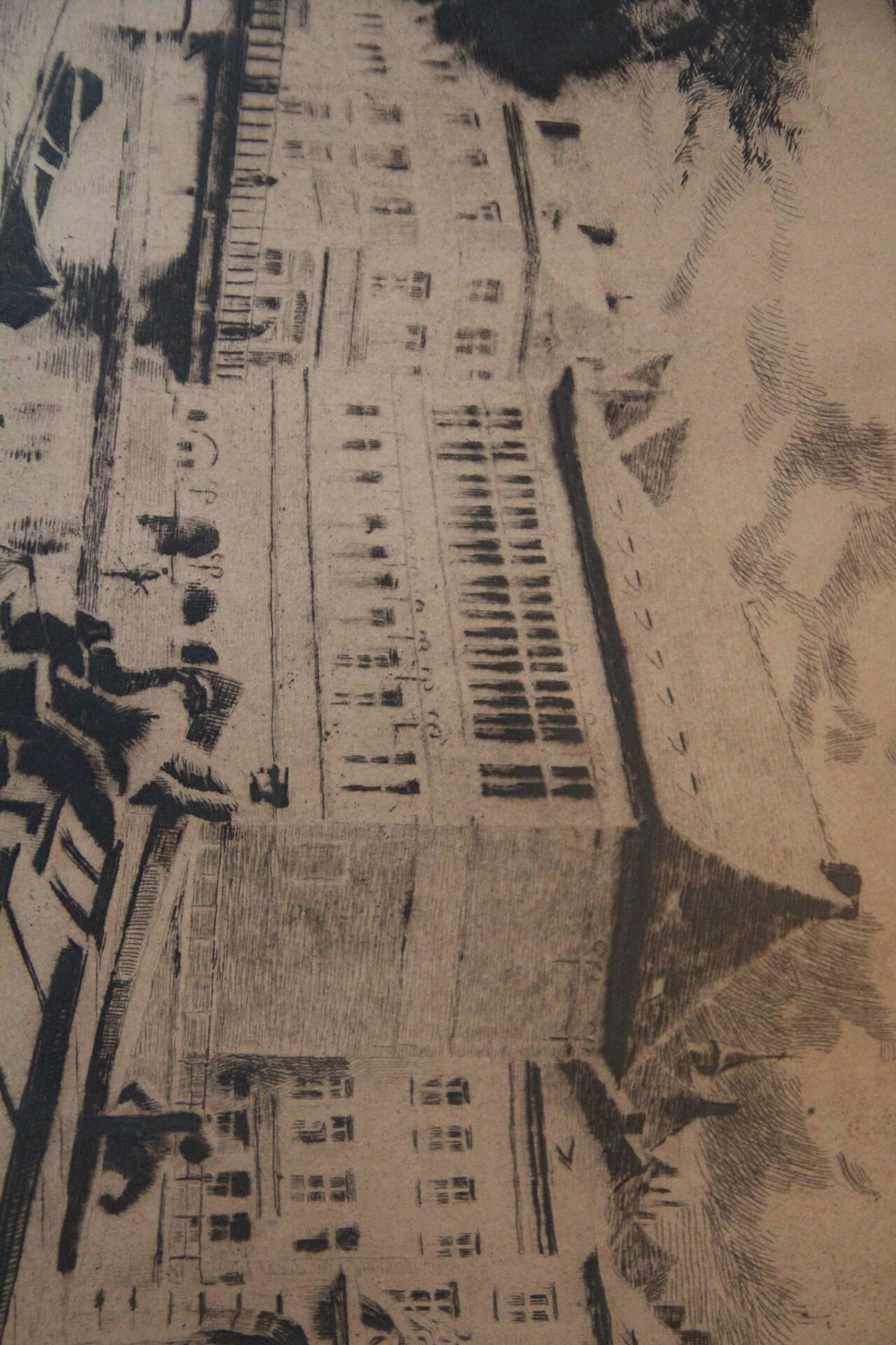 Engraving by Henry Bodart (1874-1940) under a glass frame