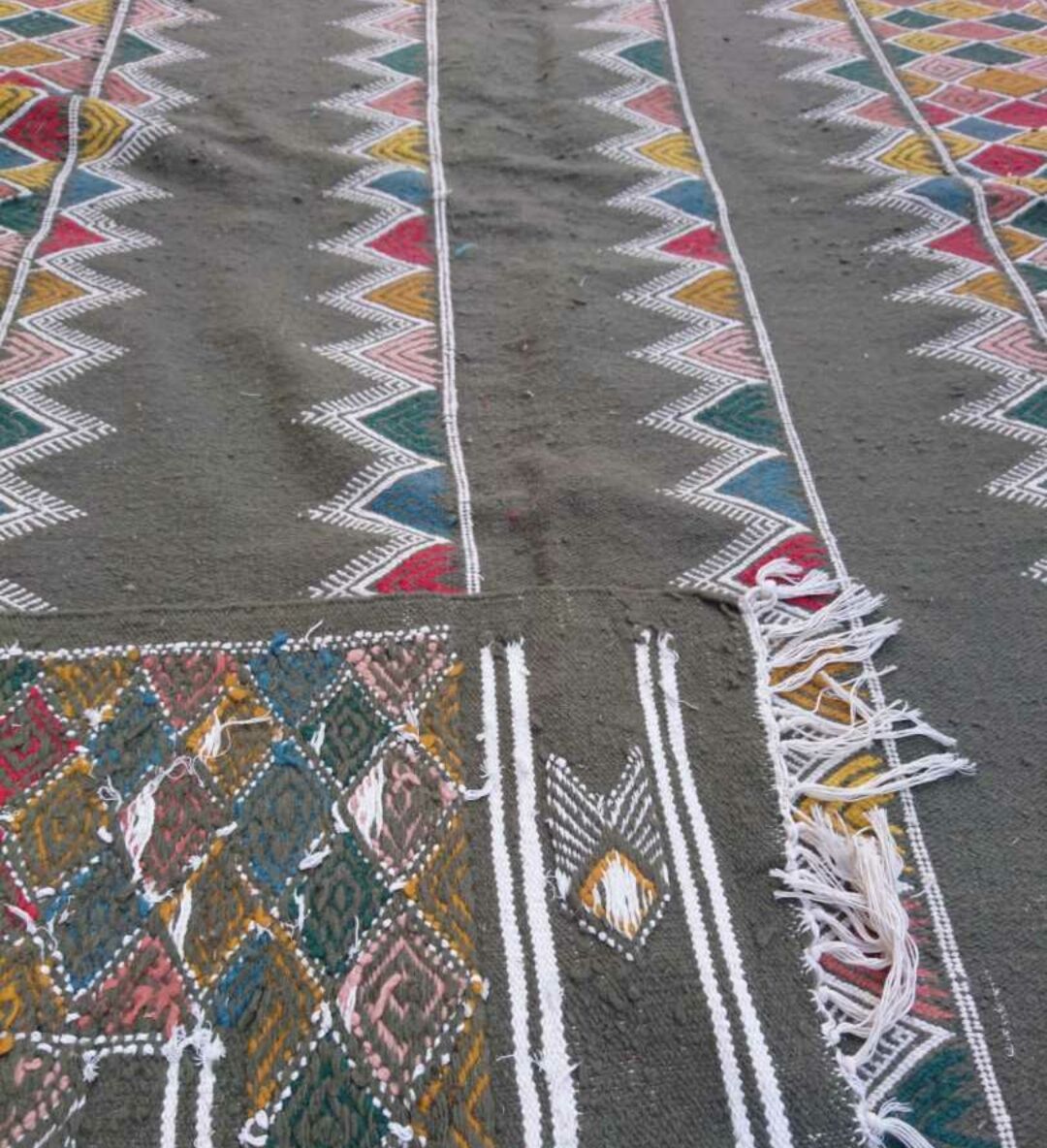 Green berber rug handmade 260x135cm