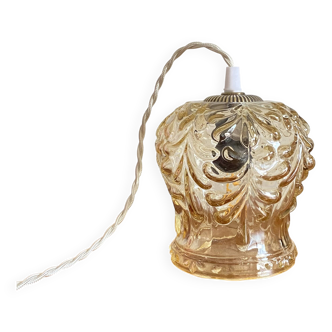 Antique globe pendant lamp in gold glass with brass suspension claw LAMP-7385