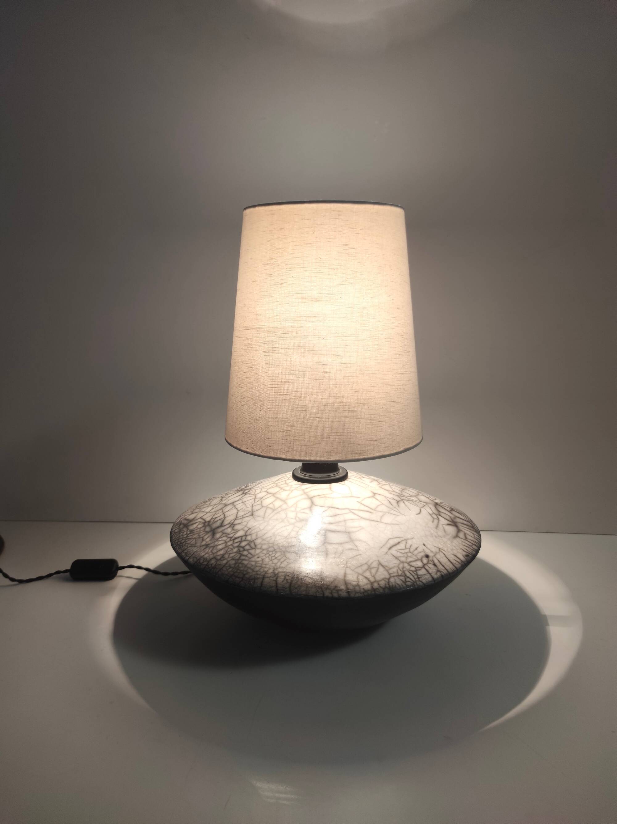 Postmodern Handmade Grey Raku Ceramic Table Lamp, Signed, Italy