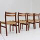 Mid Century Danish teak and paper cord dining chairs 1960s , set of 4