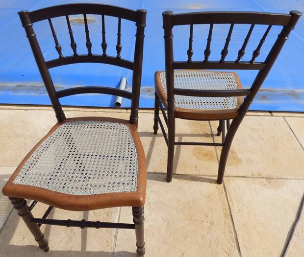 Two quality wooden cane chairs totally relooked
