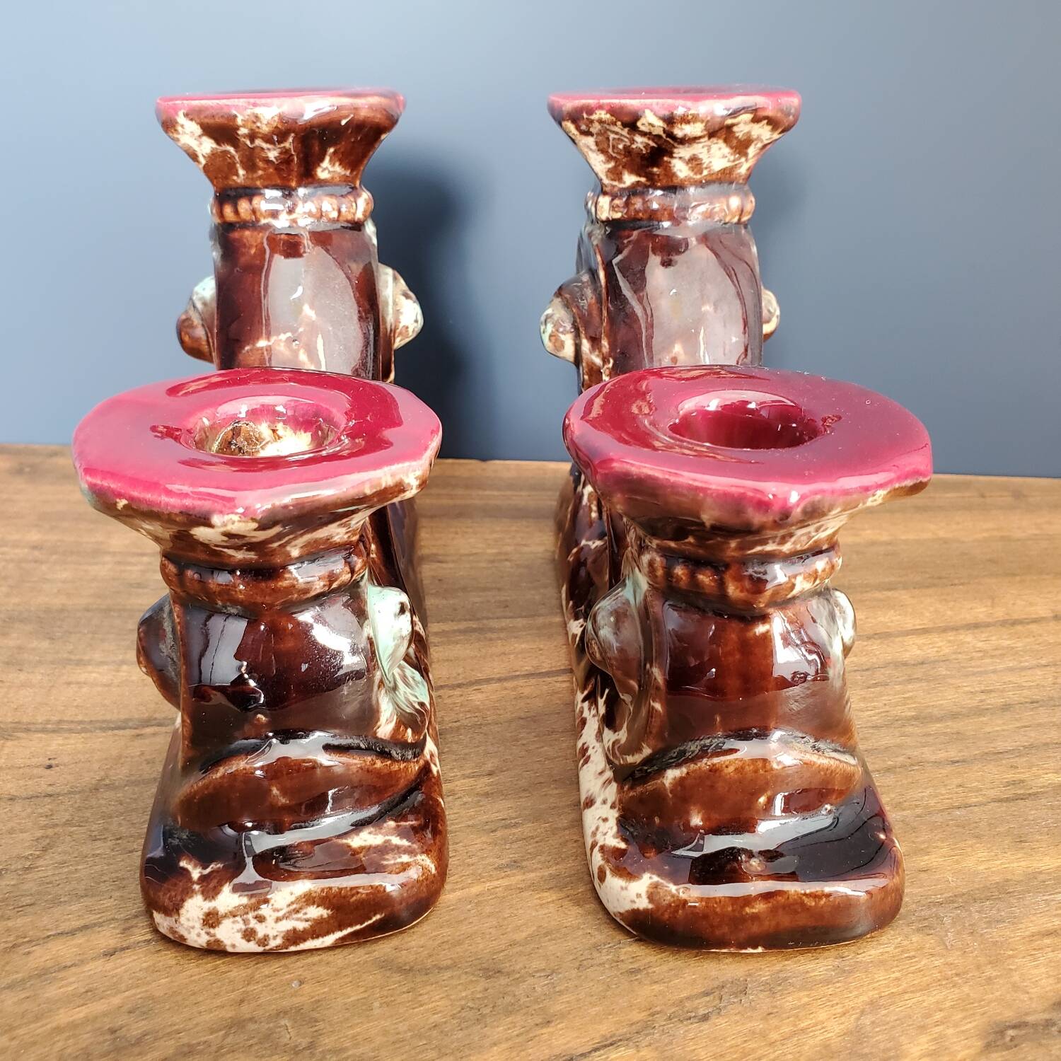 Pair of Fat Lava ceramic candle holders