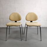 Pair of vintage chrome office chairs and beige fabric circa 70