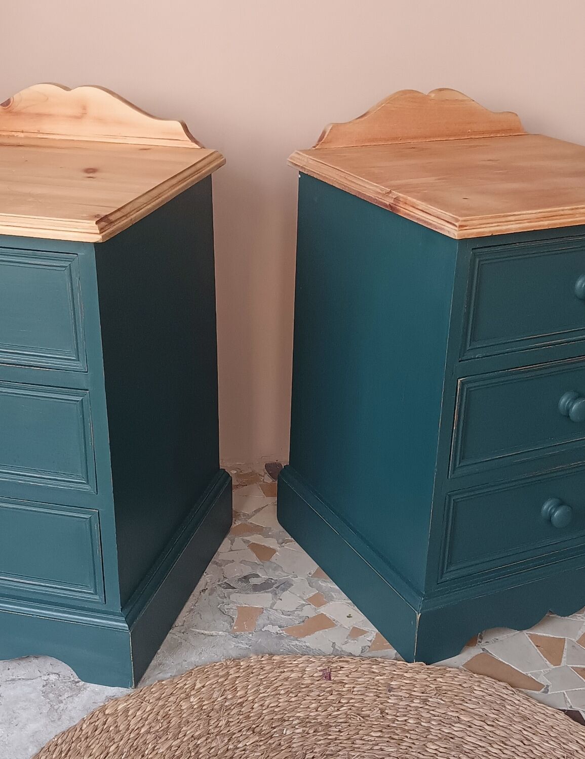 Pair of bedside tables revisited in blue