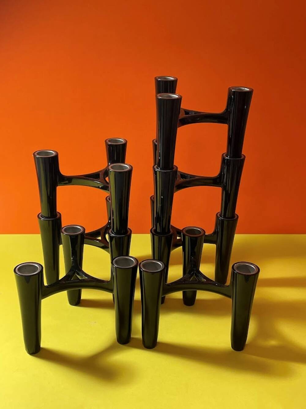 Set of 7 Black Candle Holders Design Koziol Hommage 2005 Germany