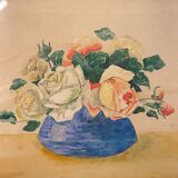 Tableau ancien , nature morte aux roses, XX siècle