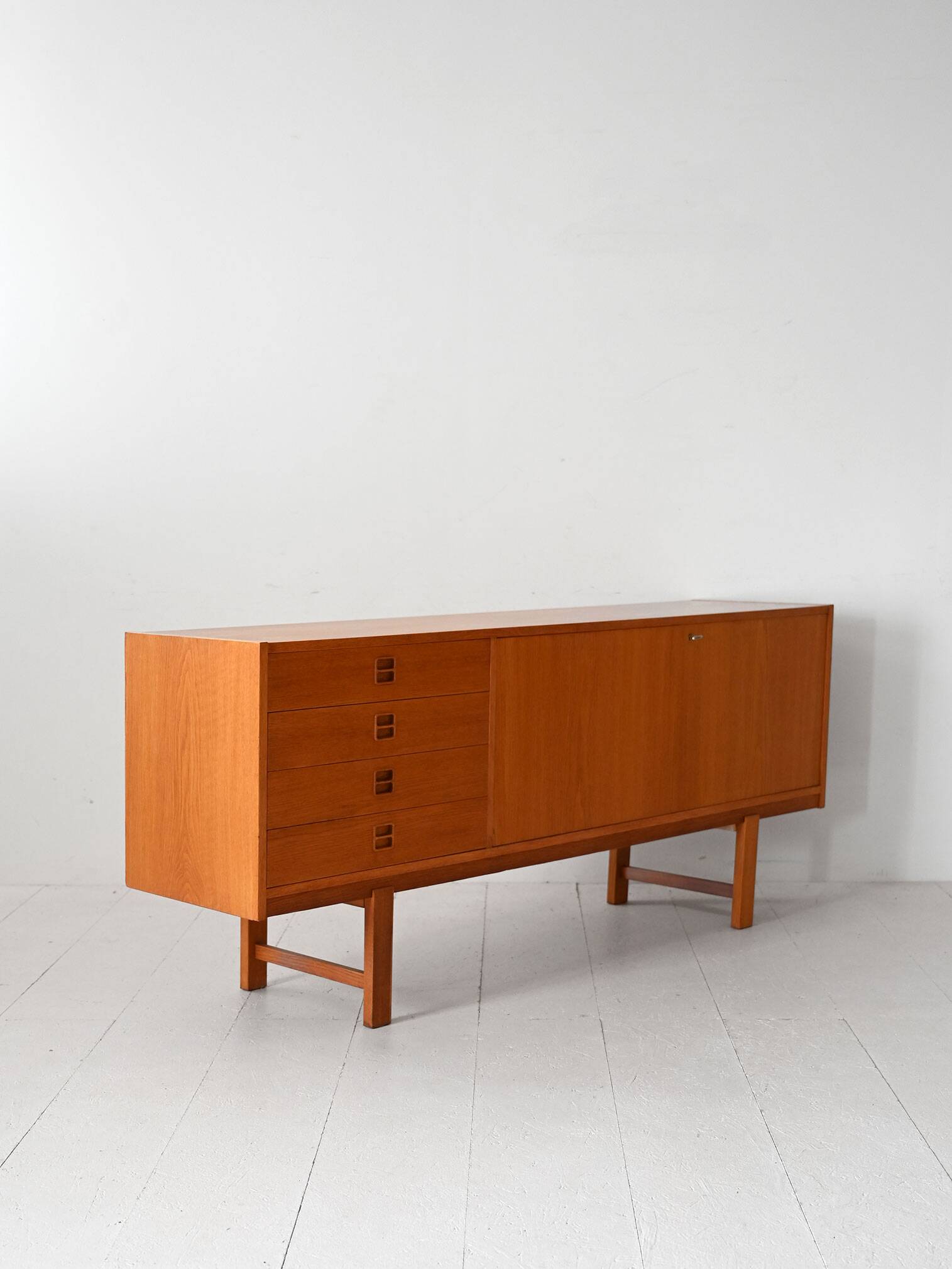 Scandinavian vintage oak sideboard with drawers and doors