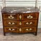 Louis XV chest of drawers in veneer and gilded bronze, Rance marble, 18th century