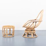 Lounge armchair with vintage bamboo side table