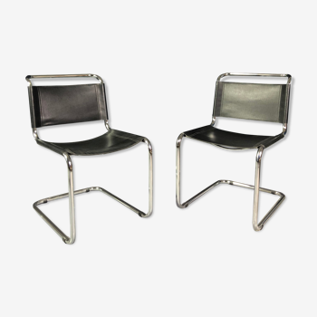 Paire de chaises S33 cuir noir et chrome