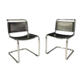 Pair of chairs S33 black leather and chrome