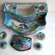 Double ink in enamels like Longwy  blue ceramic: Peonies and Bird