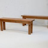 Pair of brutalist benches. Wood. France. Circa 1960.
