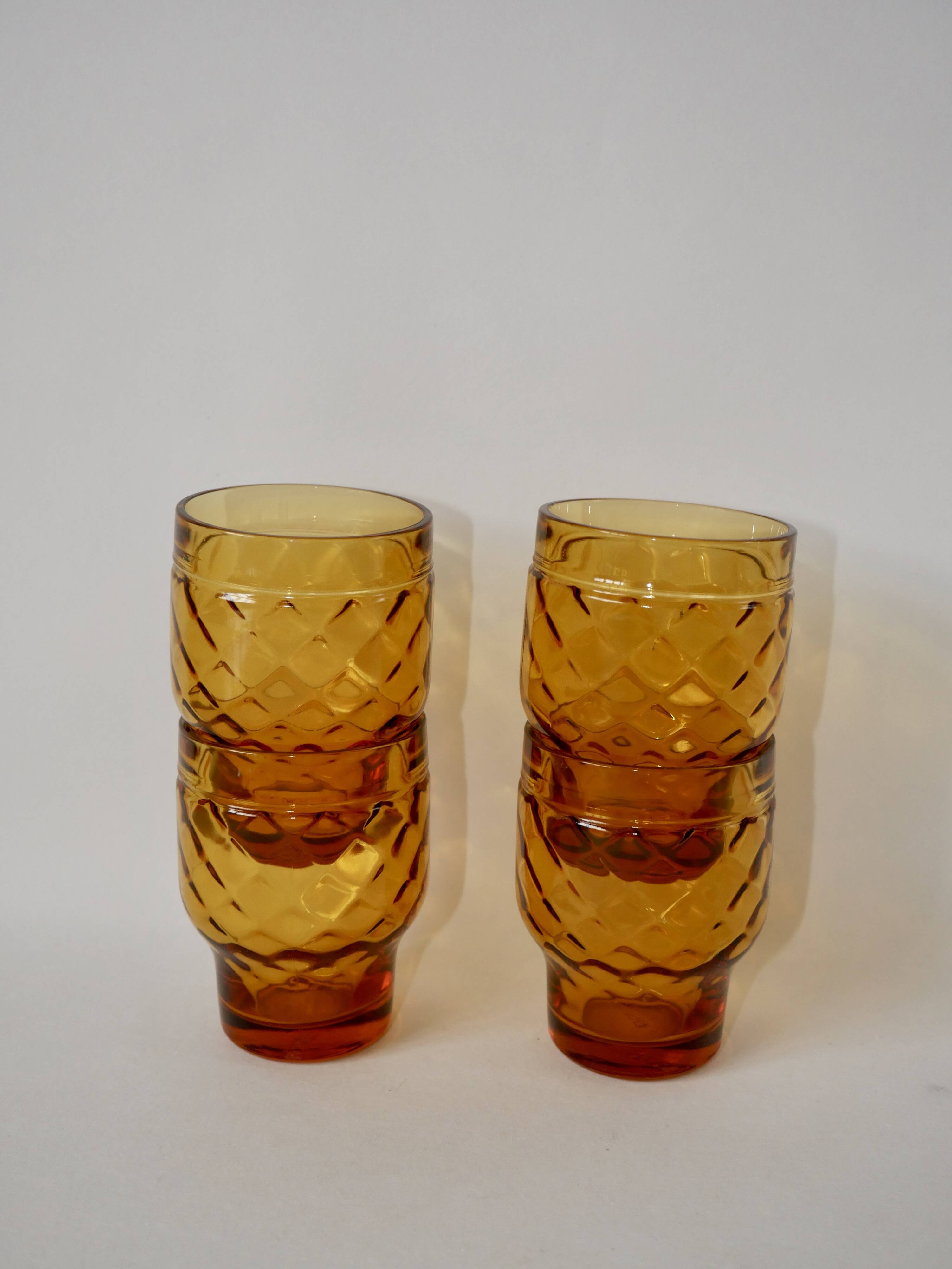 Lot de 4 verres ambrés Pernod années 70