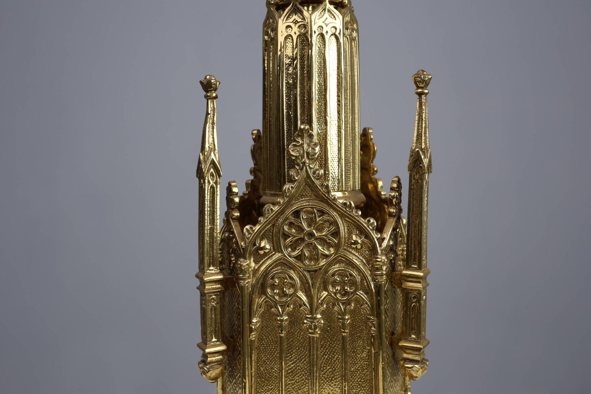 Neo‑Gothic Copper Church Candleholder Stamped “LL A Paris”, France ca. 1880