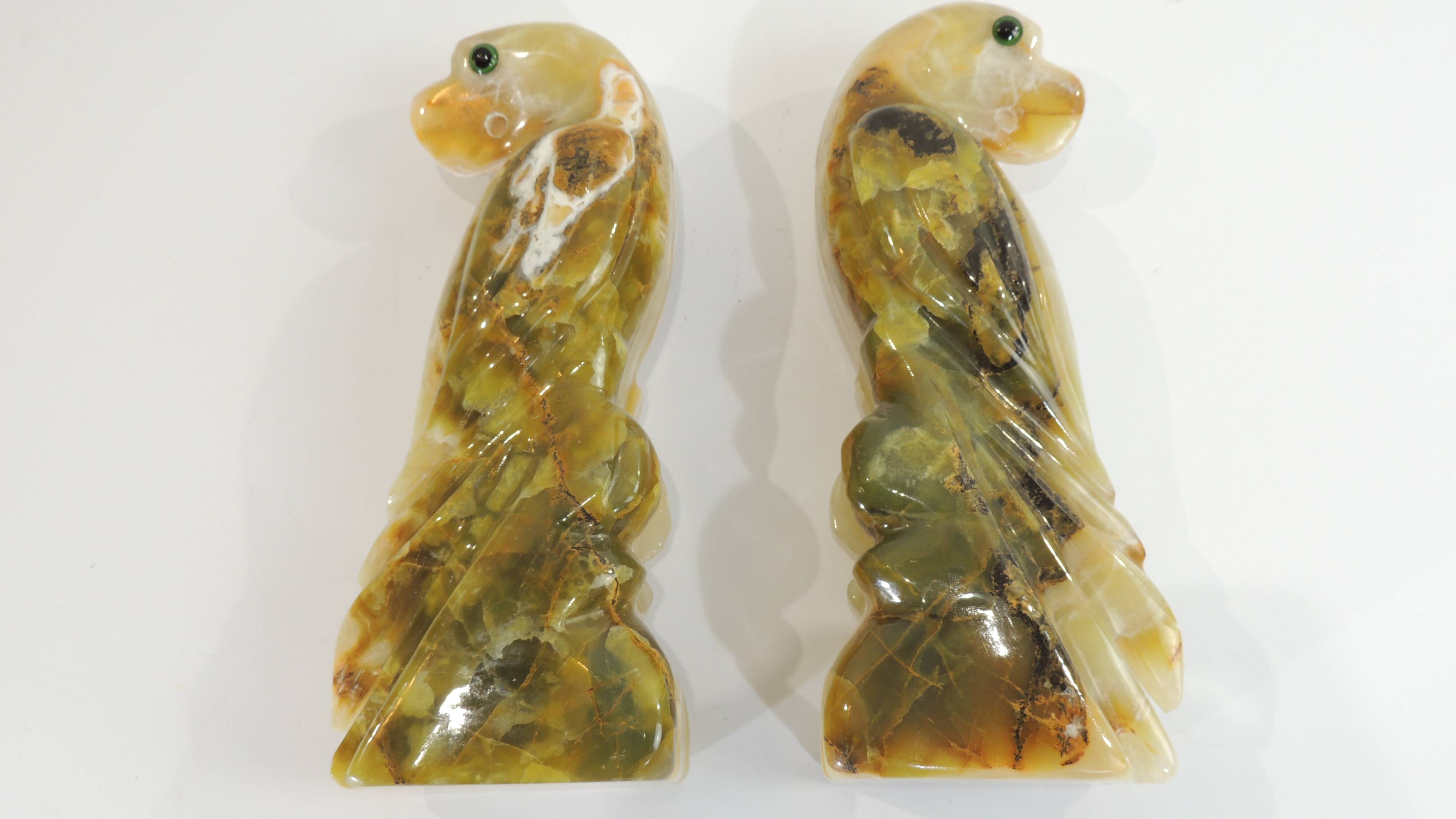 Pair of Parrots Onyx Bookends / Vintage/Paperweight/Bird Animal Figurine