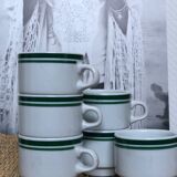 Lot 6 white porcelain cups green stripe