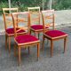 Set of 4 Art Deco Directoire chairs in solid wood and red velvet, 1960.